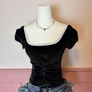 euro grunge goth fairy velvet corset top minga black white lace laurel sz small